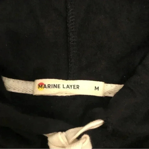Marine Layer Hoodie Sweatshirt Pullover Mens Black Long sleeve Veteran Logo M‎ - Picture 4 of 9